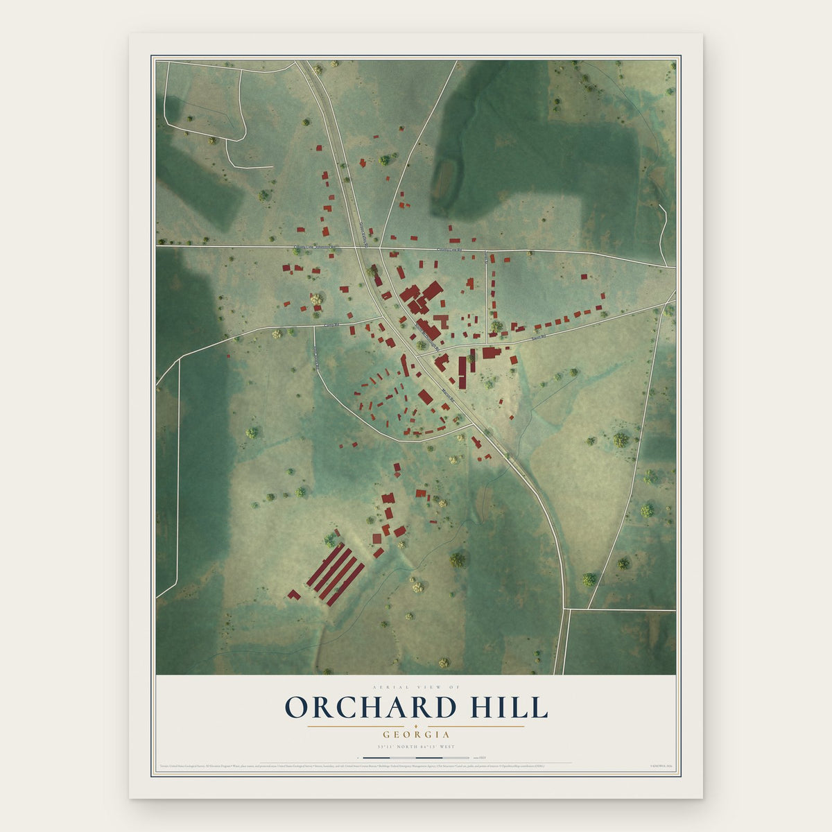 Orchard Hill, Georgia map print, the full design