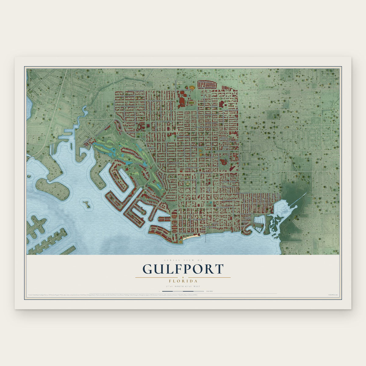 Gulfport, Florida map print, the full design