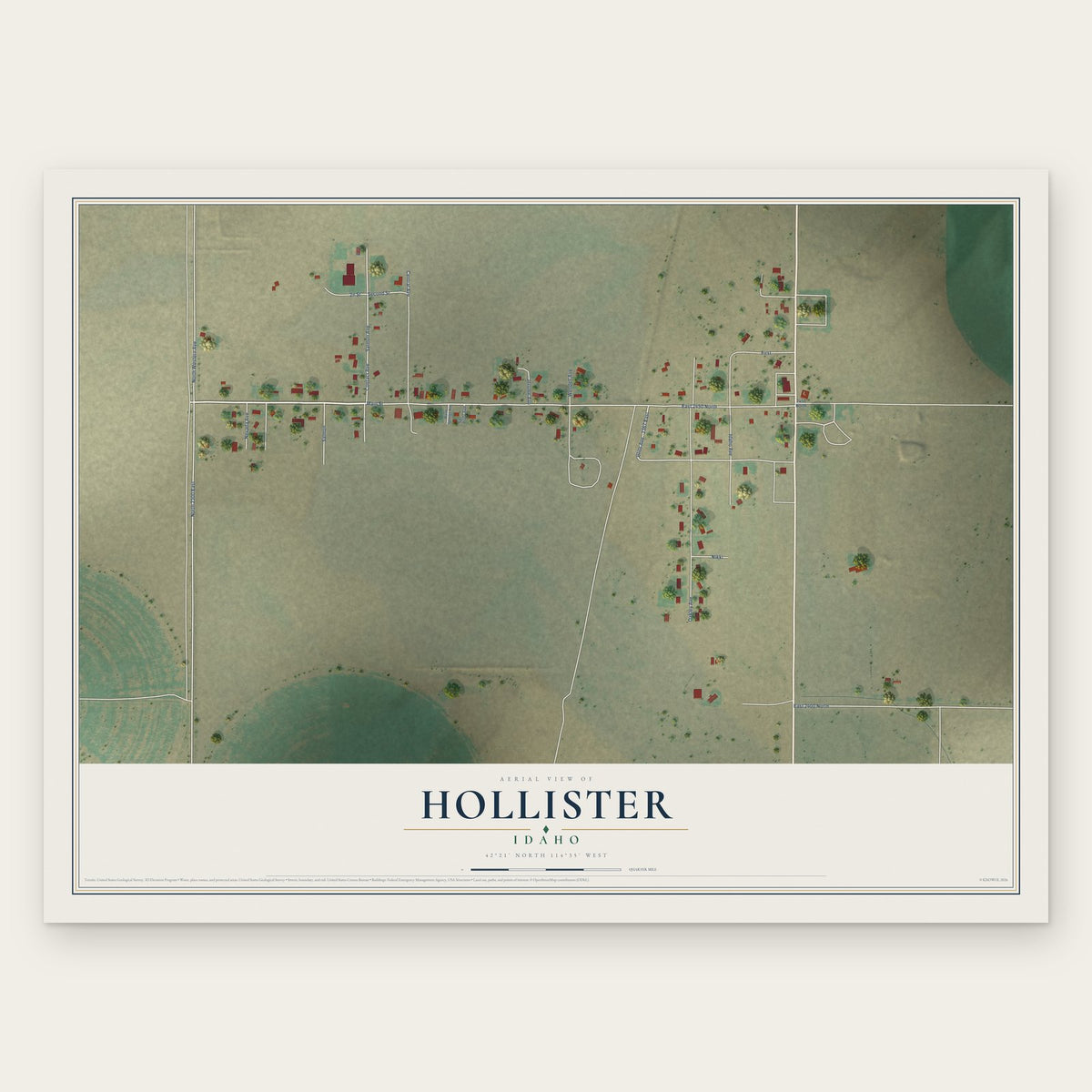 Hollister, Idaho map print, the full design