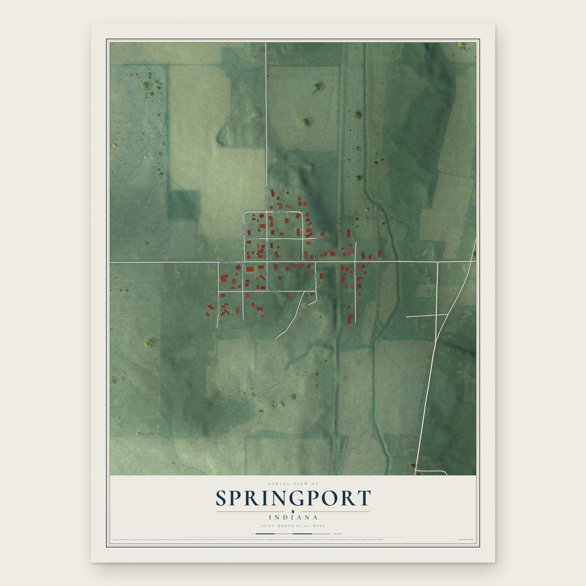 Springport, Indiana map print, the full design