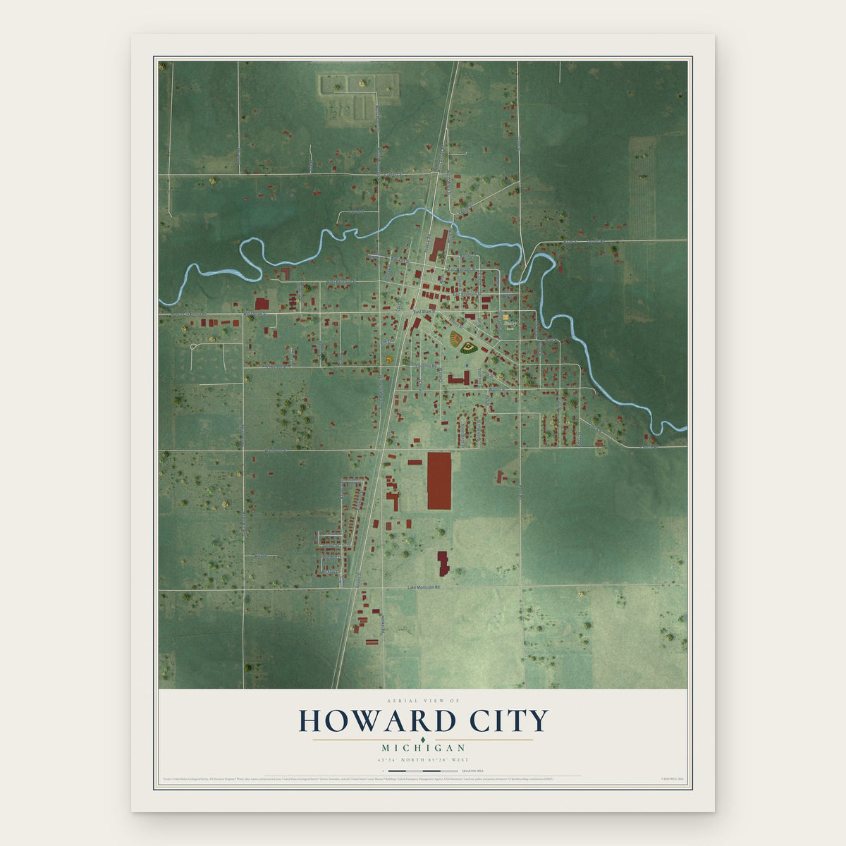 Howard City, Michigan map print, the full design