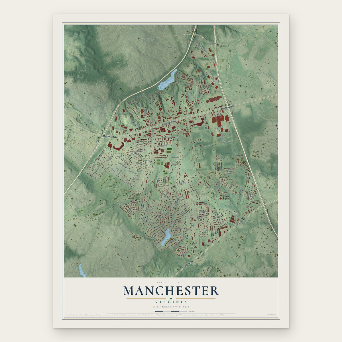 Manchester, Virginia map print, the full design