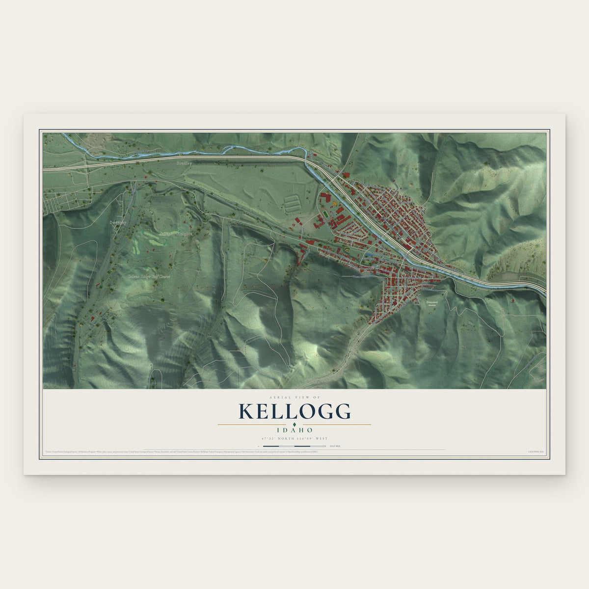 Kellogg, Idaho map print, the full design