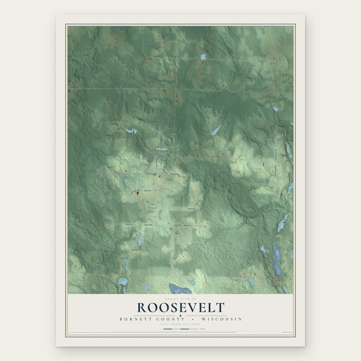 Roosevelt, Burnett County, Wisconsin map print, the full design