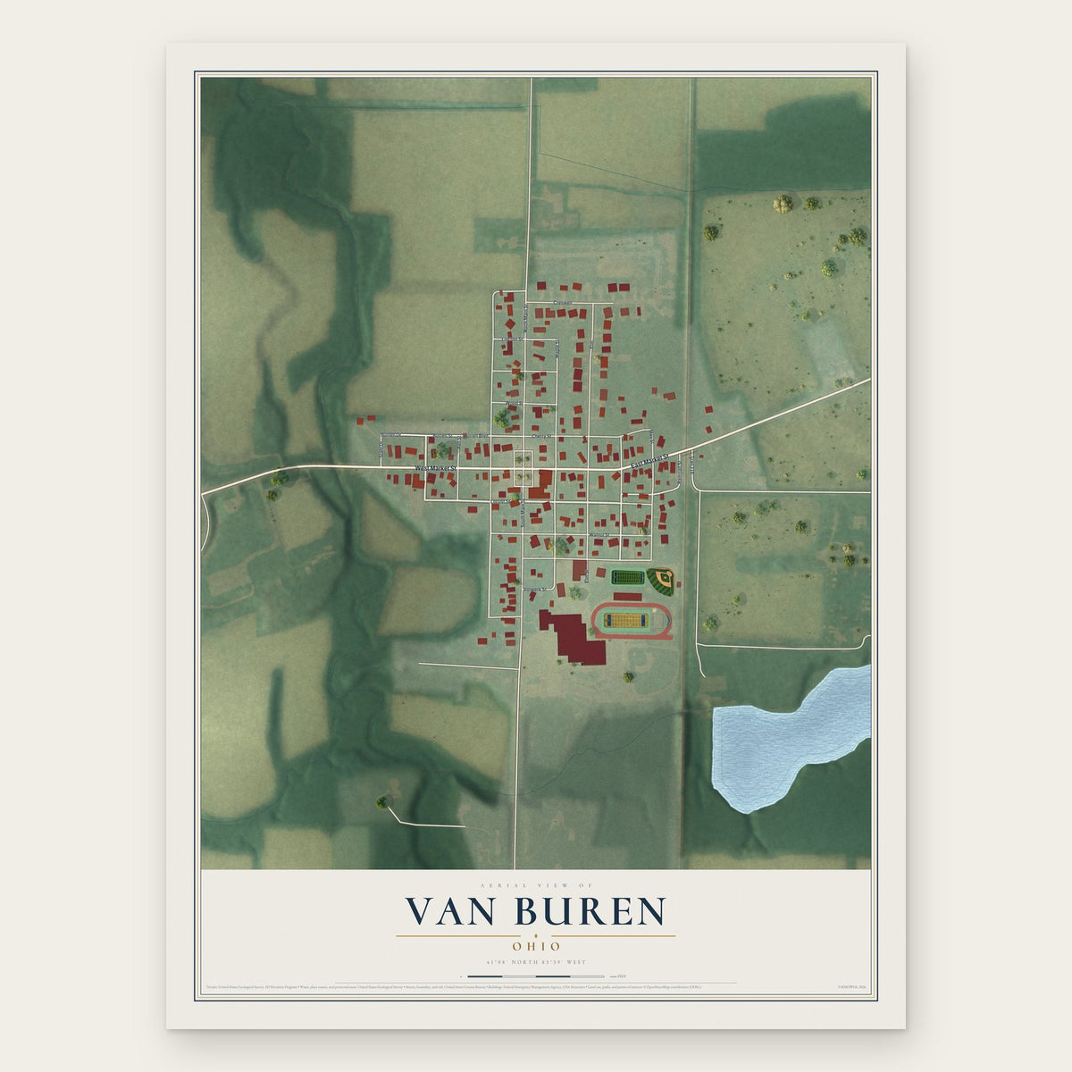 Van Buren, Ohio map print, the full design