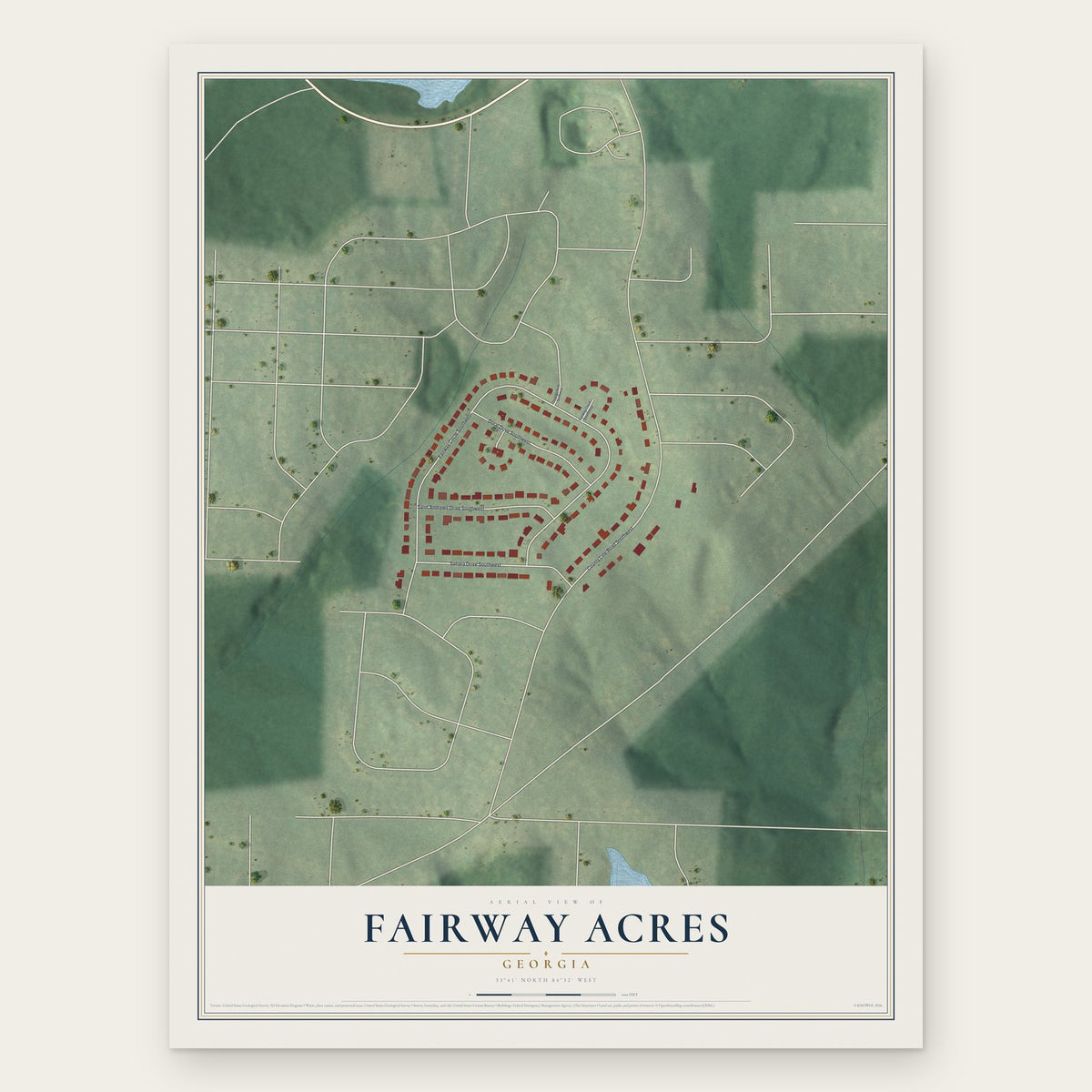 Fairway Acres, Georgia map print, the full design