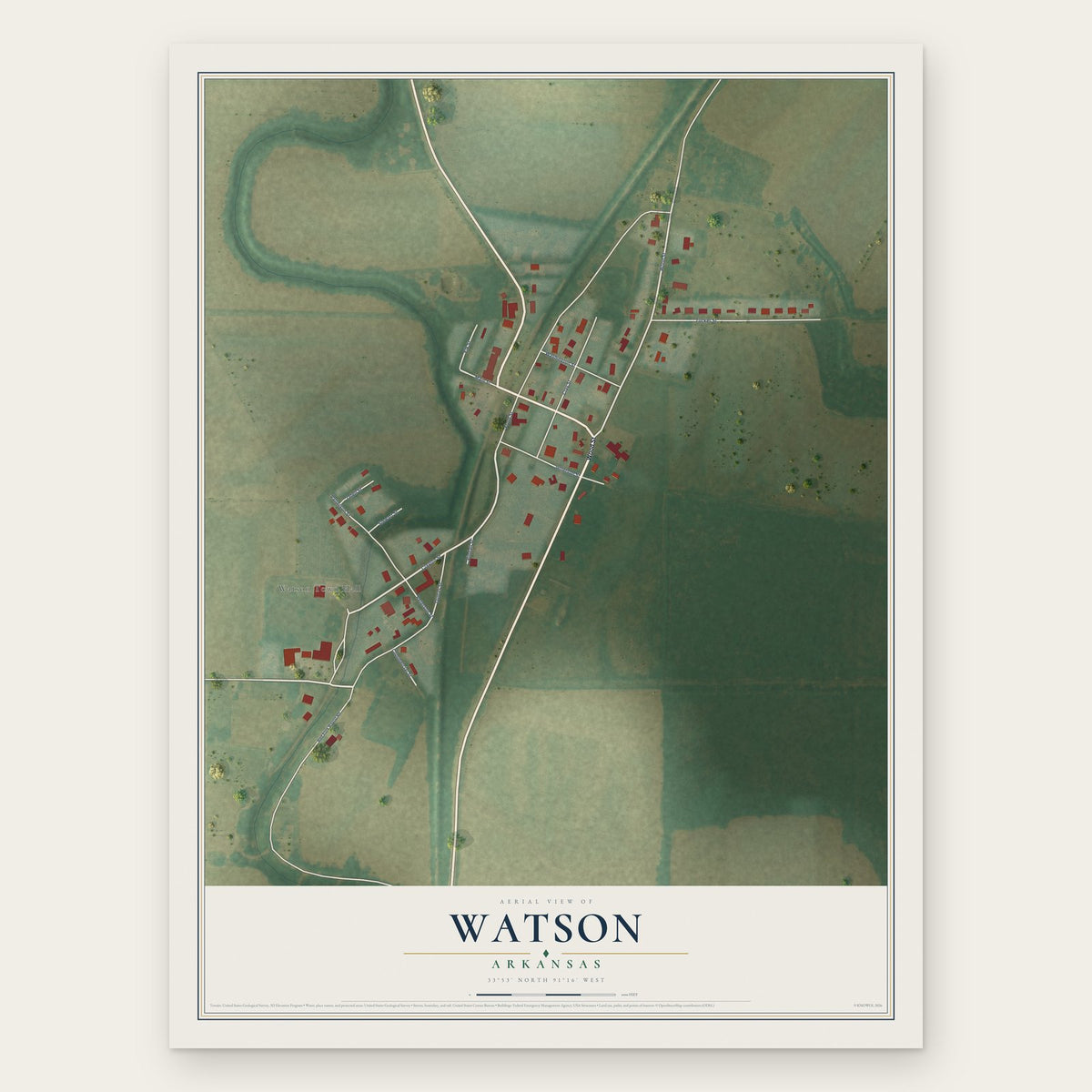Watson, Arkansas map print, the full design
