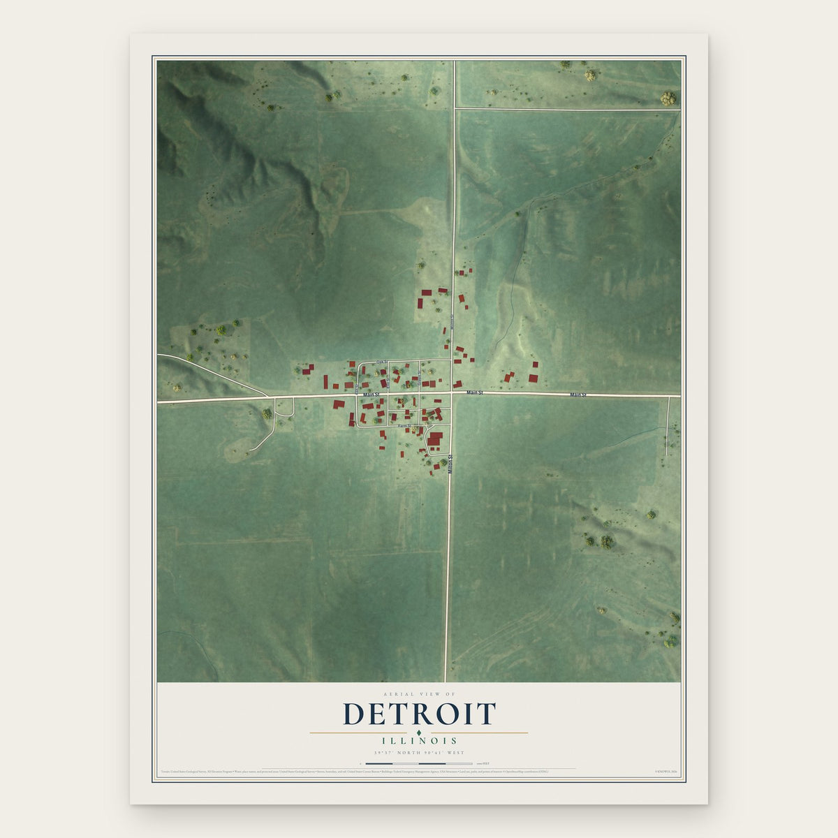 Detroit, Illinois map print, the full design