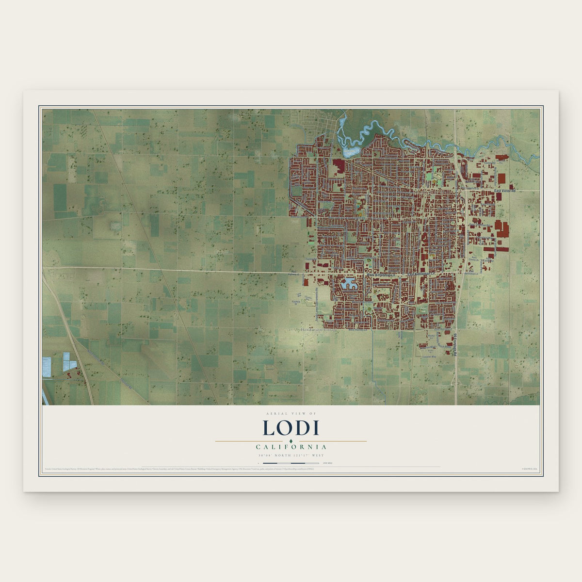 Lodi, California map print, the full design