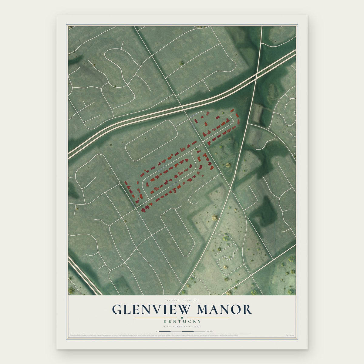 Glenview Manor, Kentucky map print, the full design
