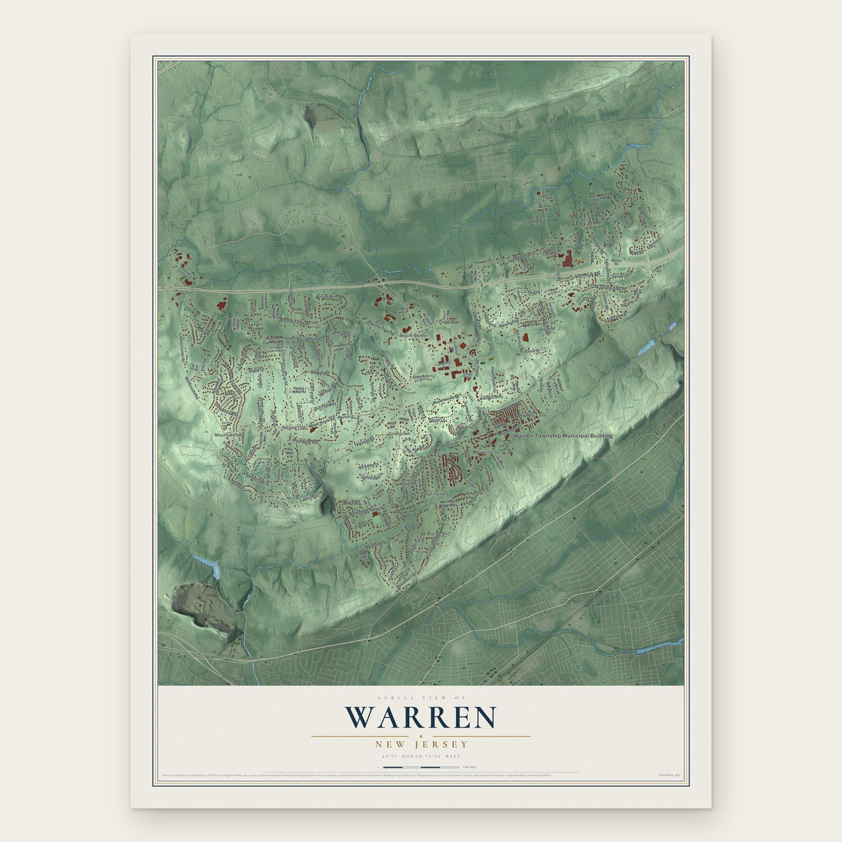 Warren, New Jersey map print, the full design