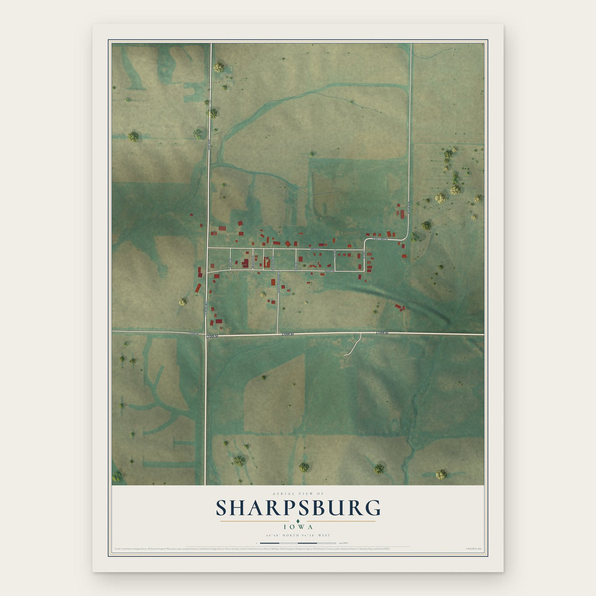 Sharpsburg, Iowa map print, the full design