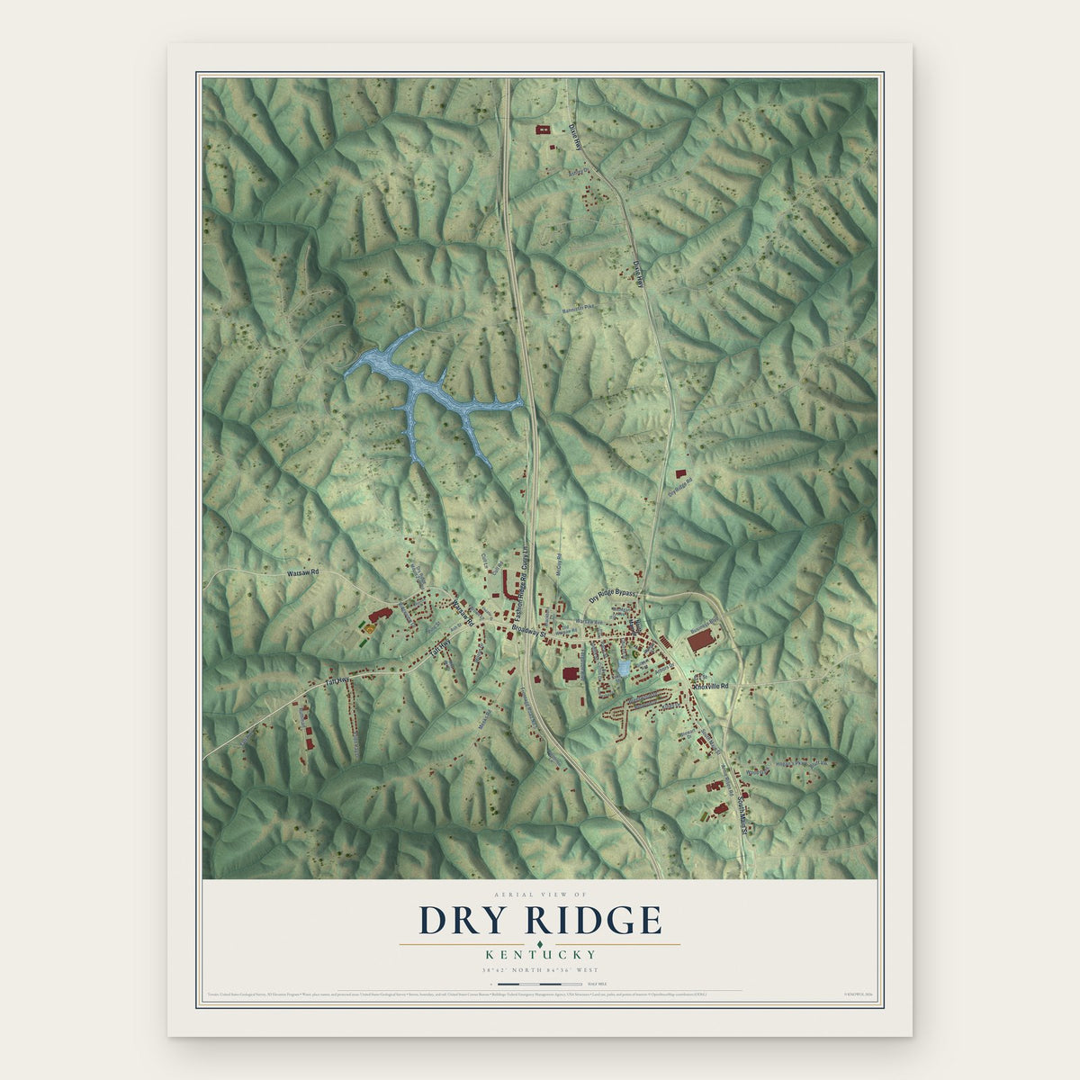 Dry Ridge, Kentucky map print, the full design