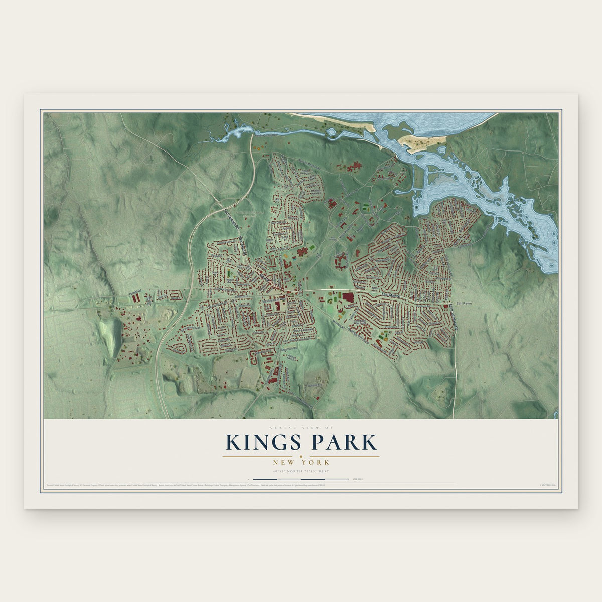 Kings Park, New York map print, the full design