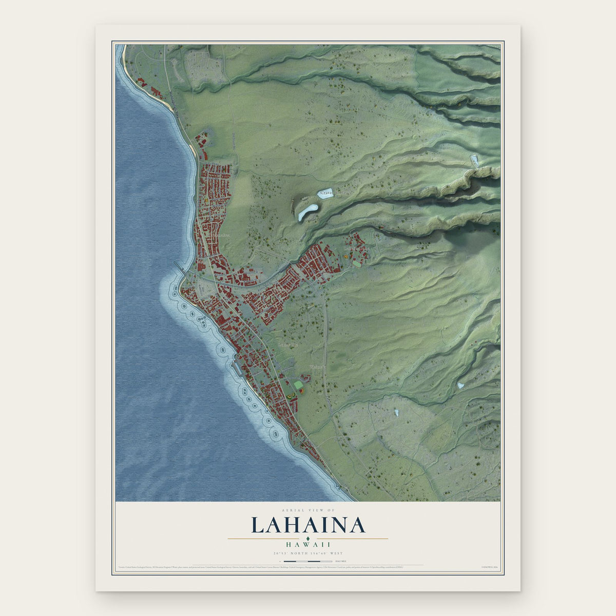 Lahaina, Hawaii map print, the full design