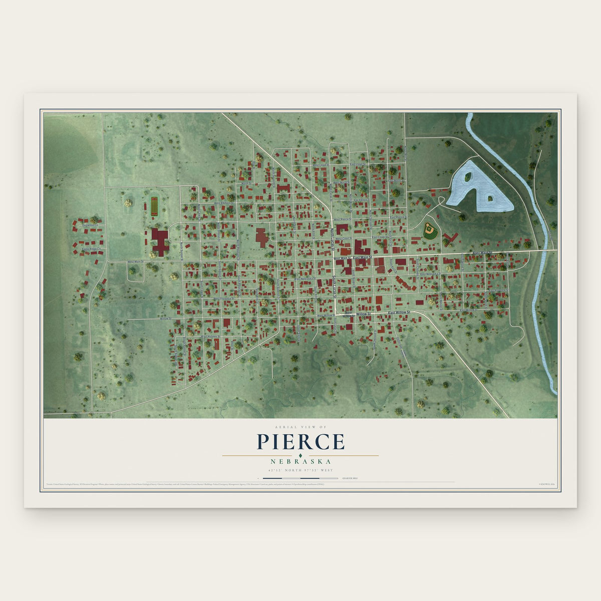Pierce, Nebraska map print, the full design