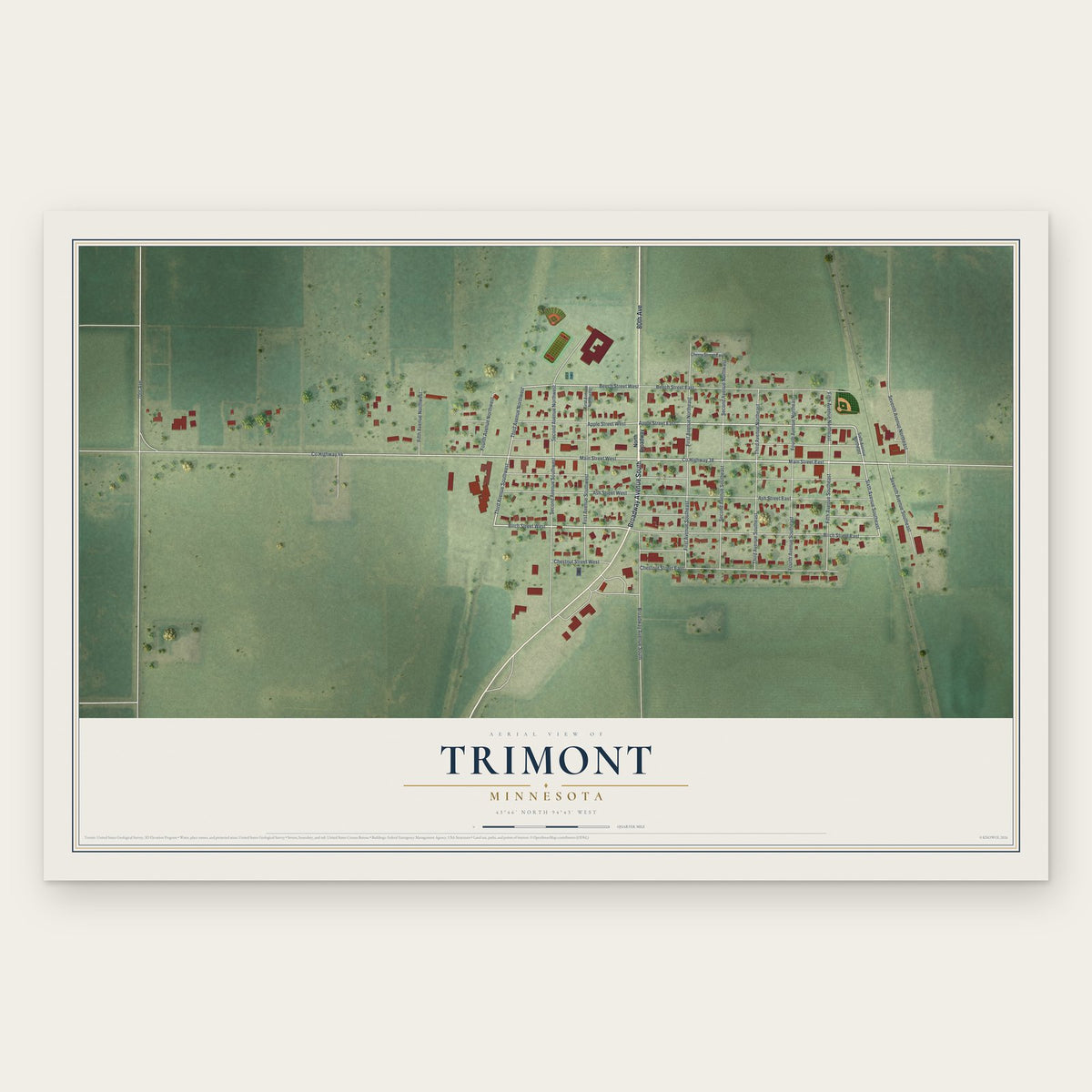 Trimont, Minnesota map print, the full design
