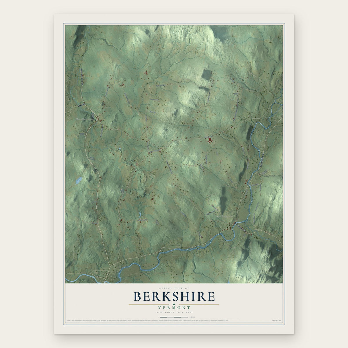Berkshire, Vermont map print, the full design
