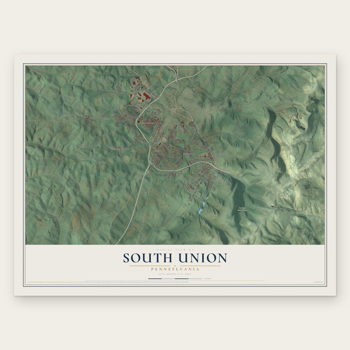 South Union, Pennsylvania map print, the full design