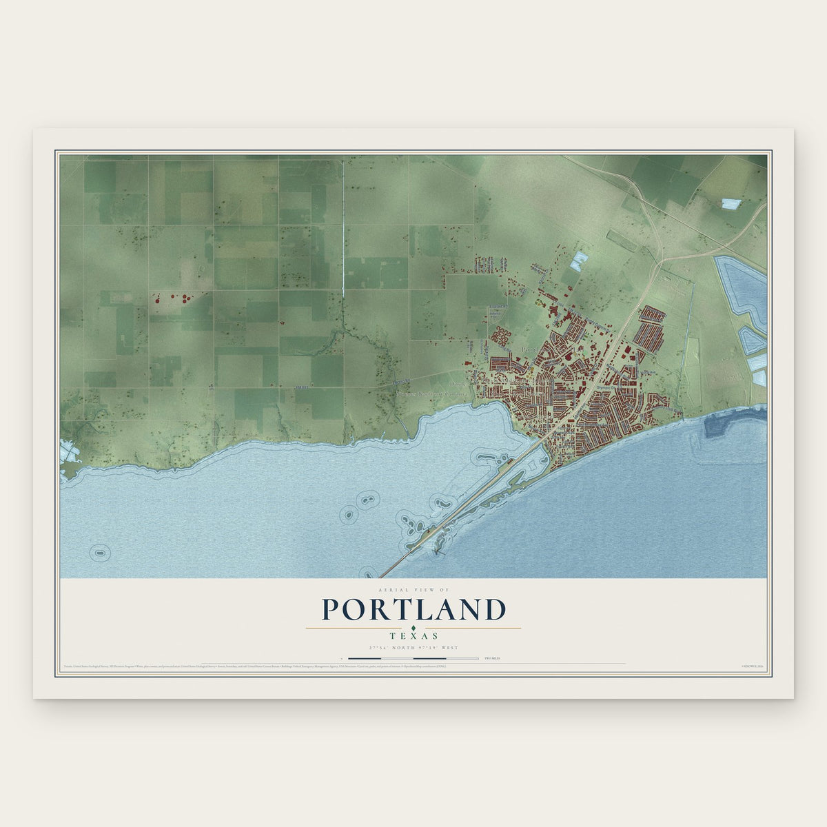 Portland, Texas map print, the full design