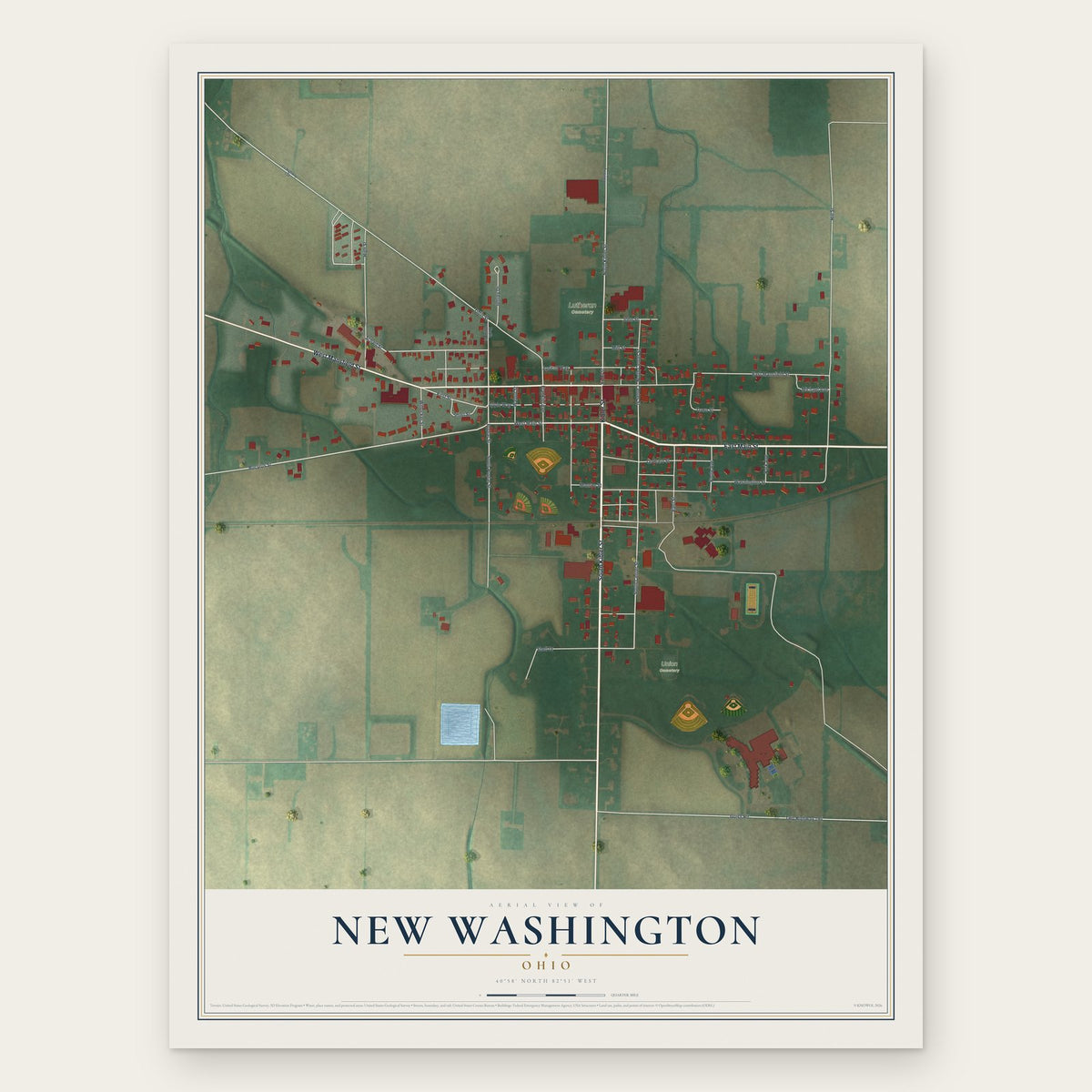 New Washington, Ohio map print, the full design