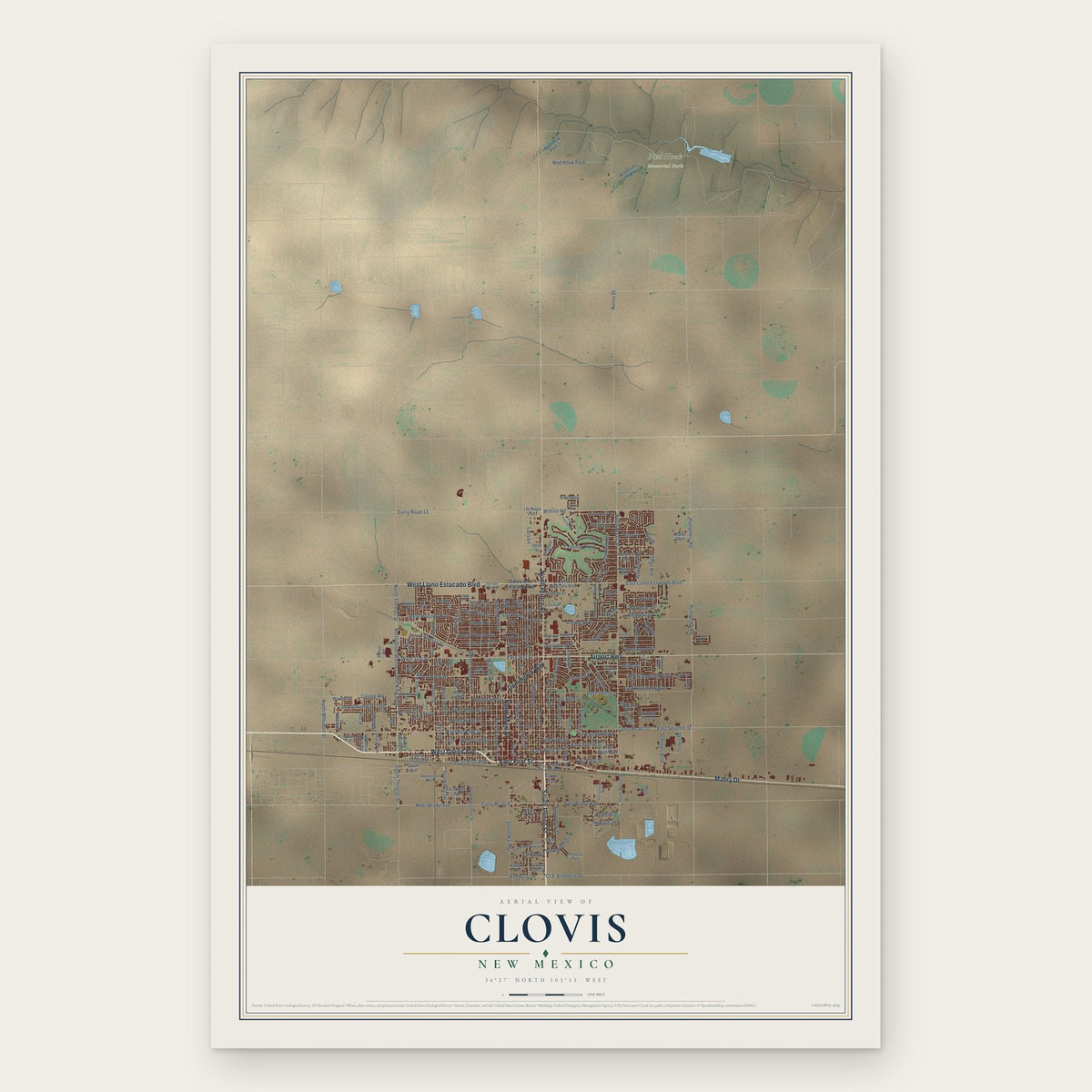 Clovis, New Mexico map print, the full design