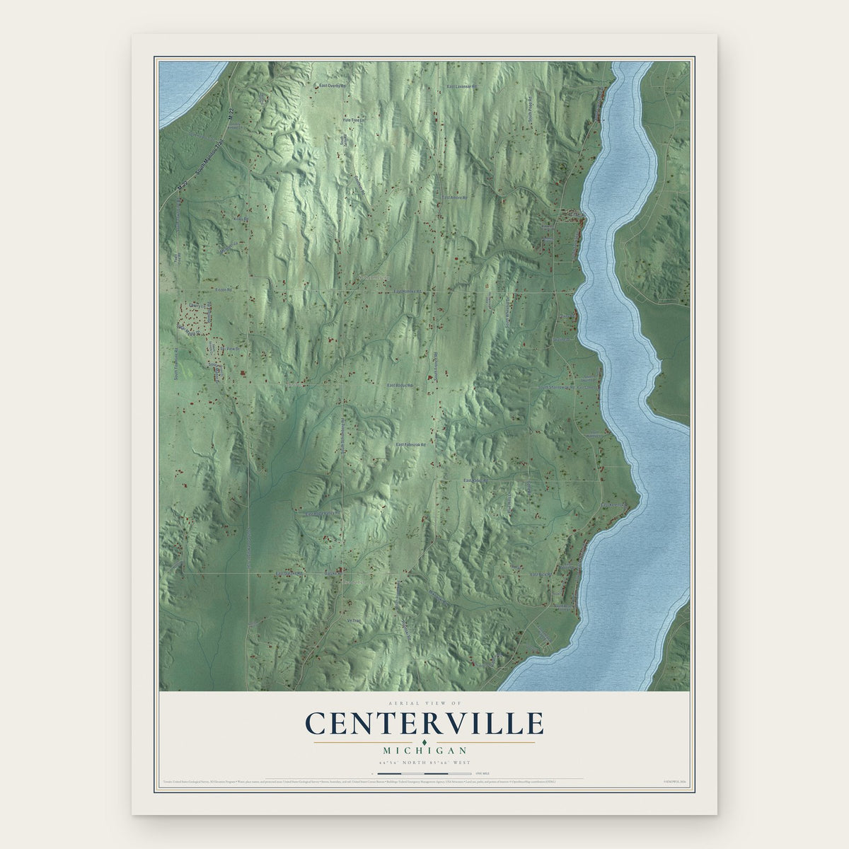 Centerville, Michigan map print, the full design
