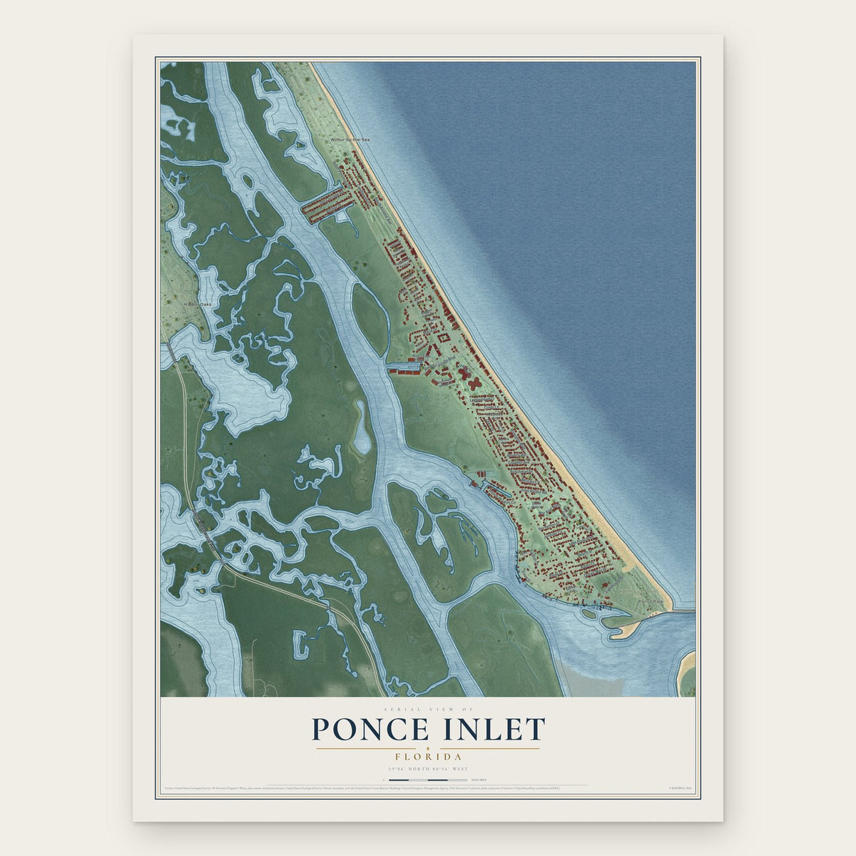 Ponce Inlet, Florida map print, the full design