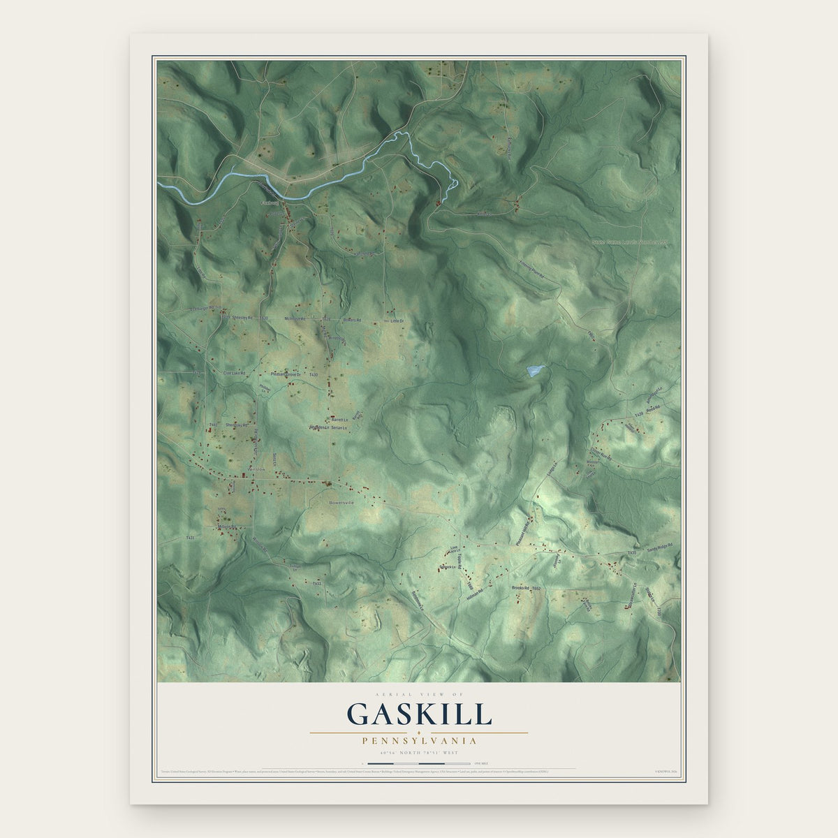 Gaskill, Pennsylvania map print, the full design