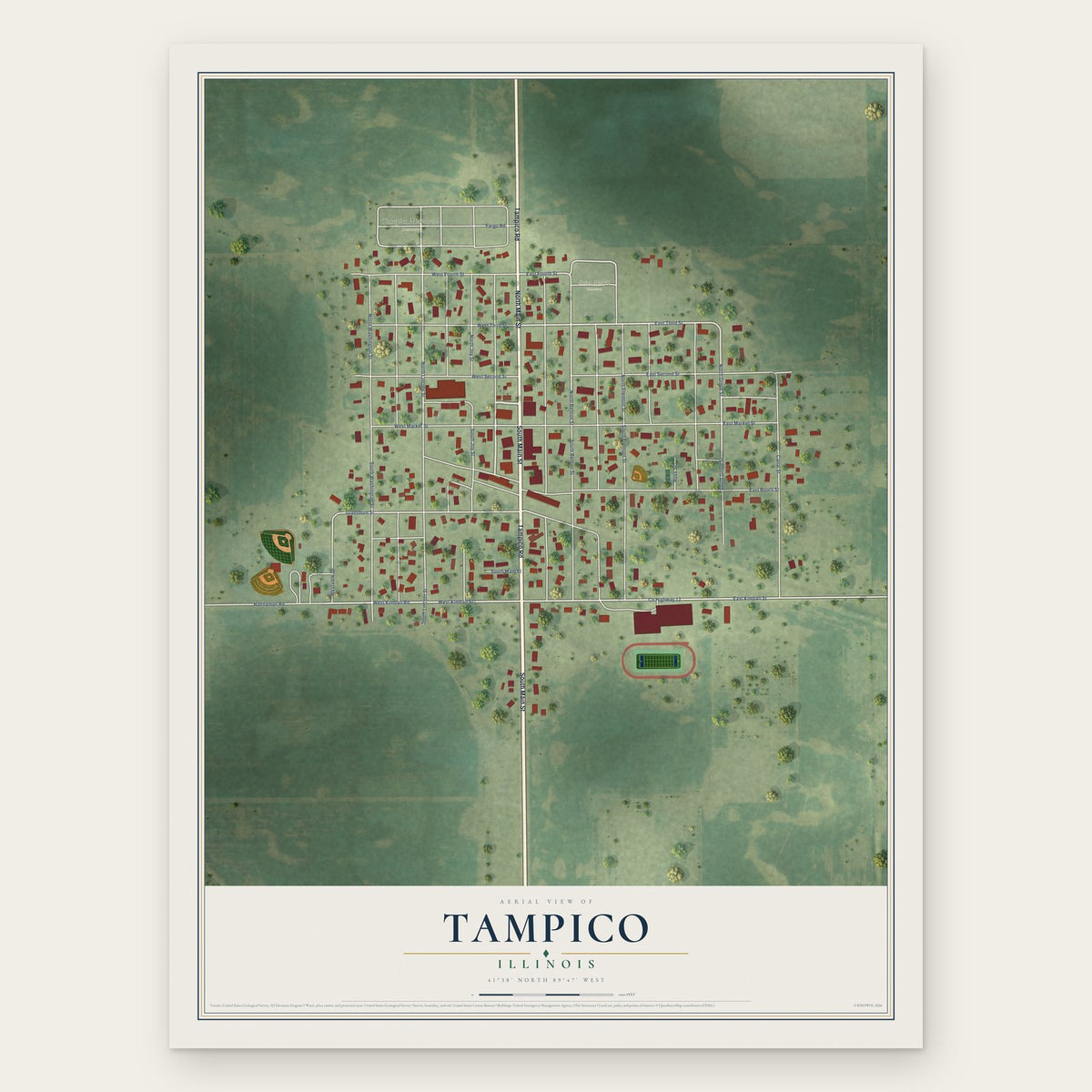 Tampico, Illinois map print, the full design