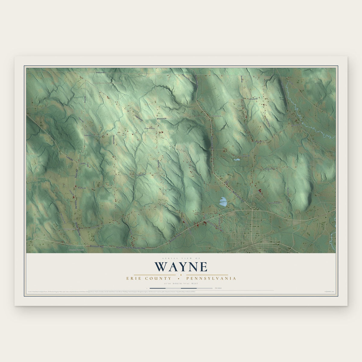 Wayne, Erie County, Pennsylvania map print, the full design