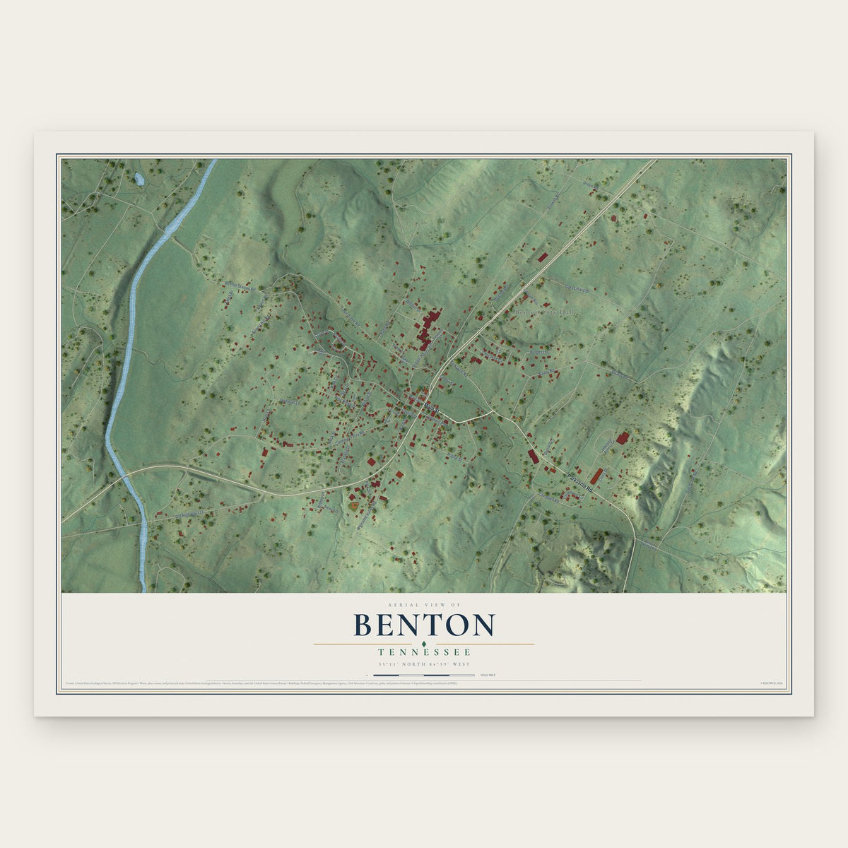 Benton, Tennessee map print, the full design