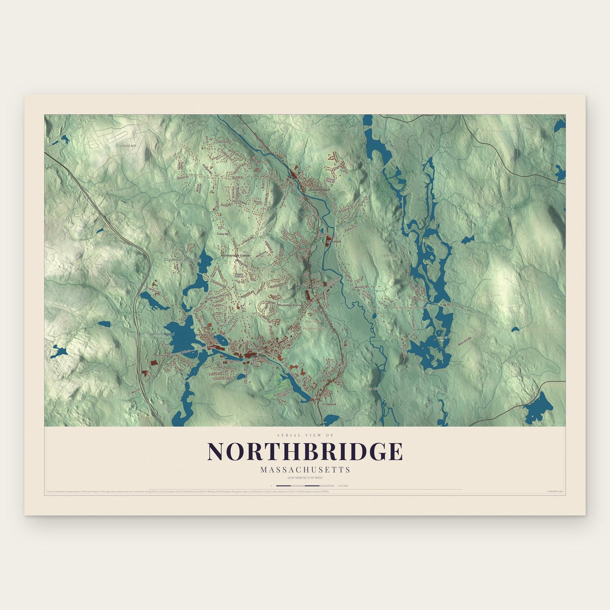 Northbridge, Massachusetts map print, the full design