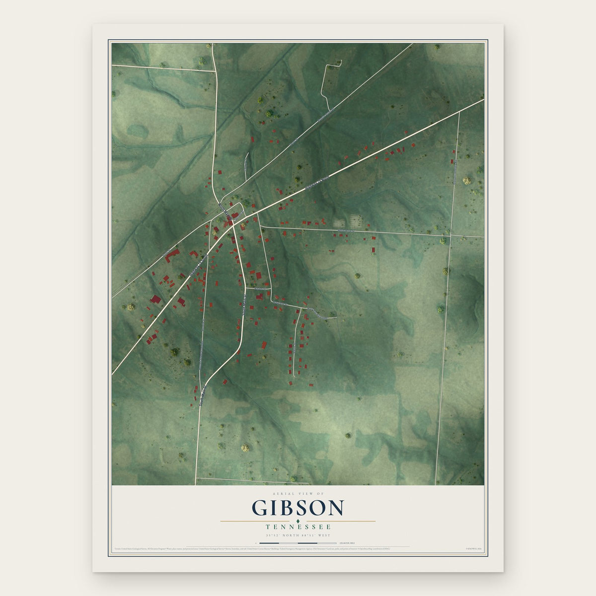 Gibson, Tennessee map print, the full design