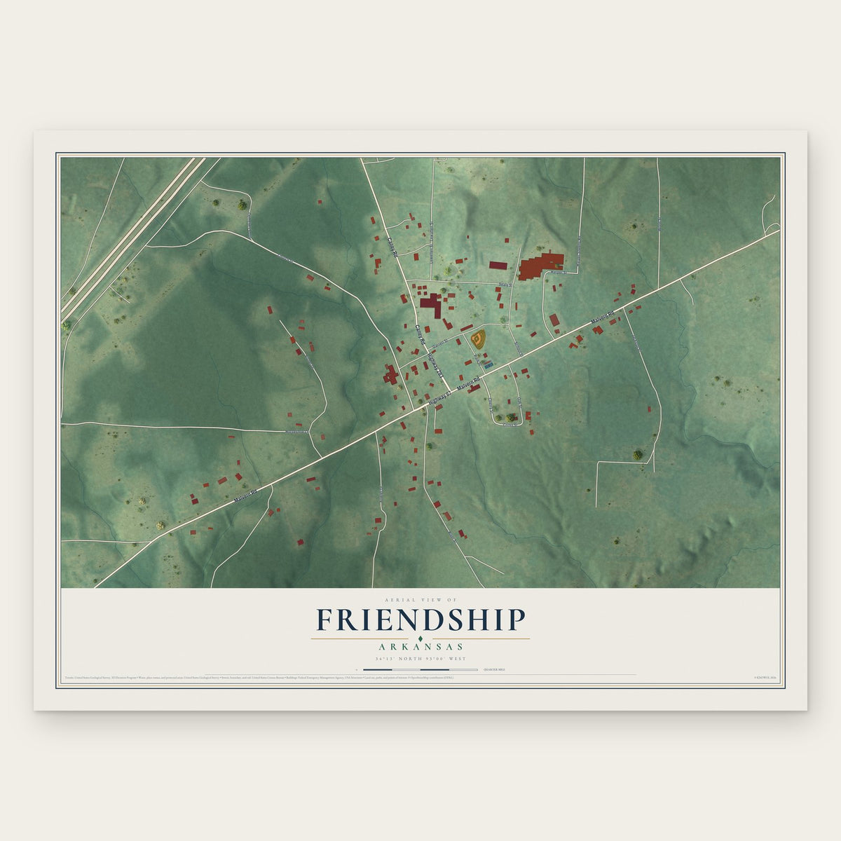 Friendship, Arkansas map print, the full design