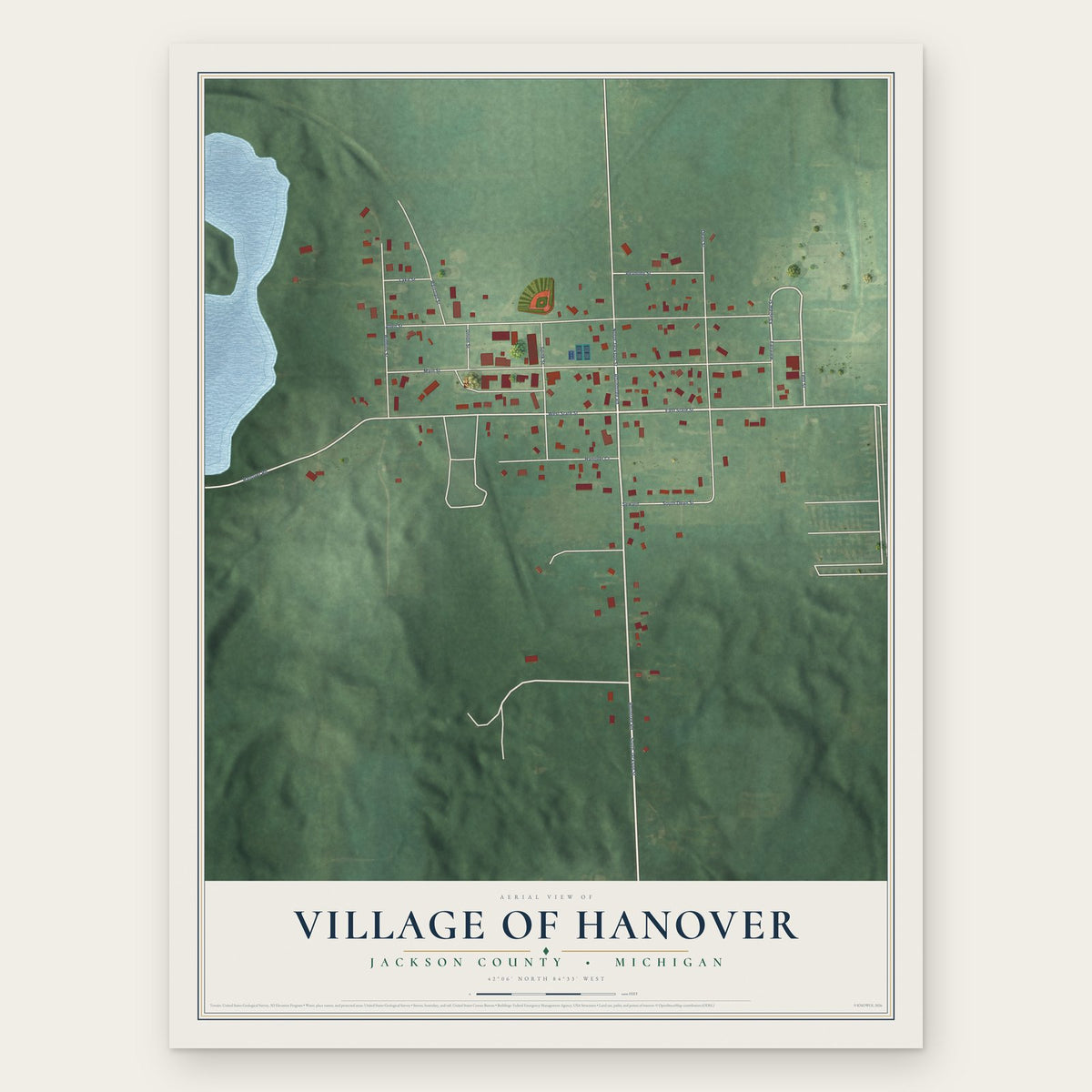 Hanover, Michigan map print, the full design