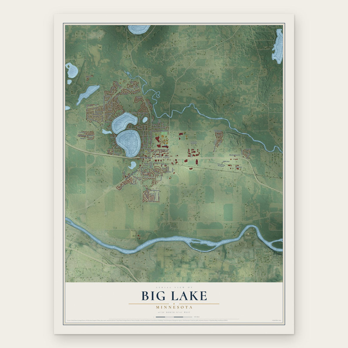 Big Lake, Minnesota map print, the full design