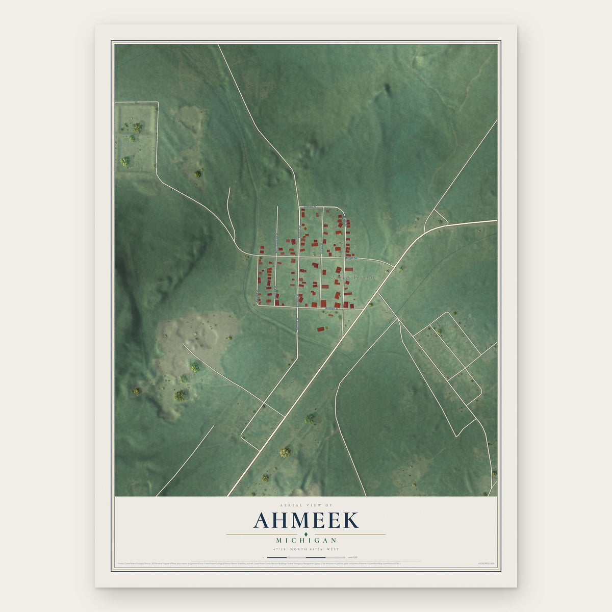 Ahmeek, Michigan map print, the full design