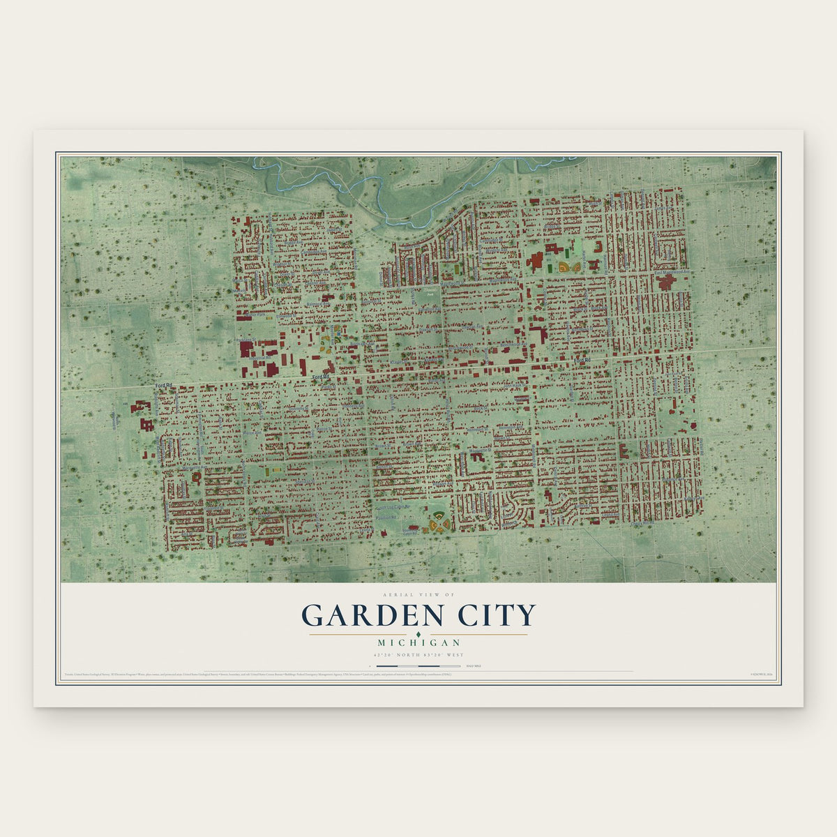 Garden City, Michigan map print, the full design