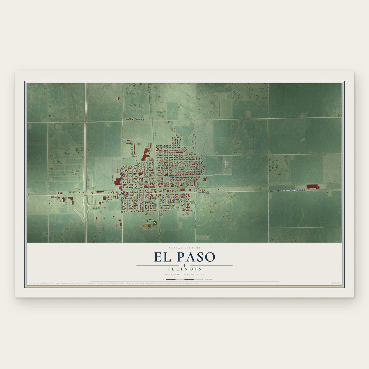 El Paso, Illinois map print, the full design