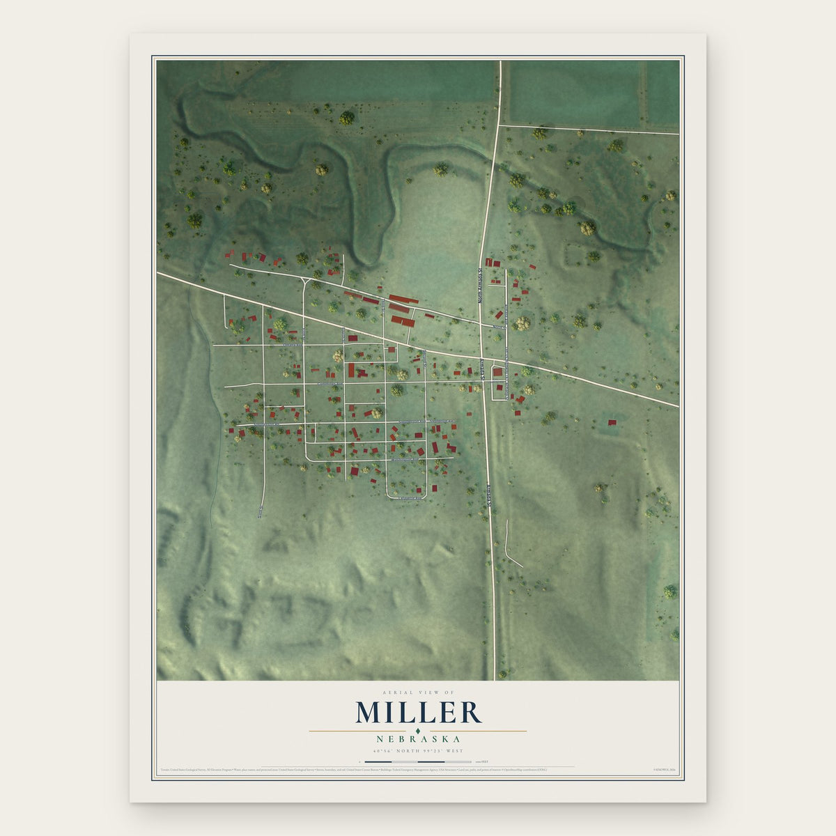 Miller, Nebraska map print, the full design