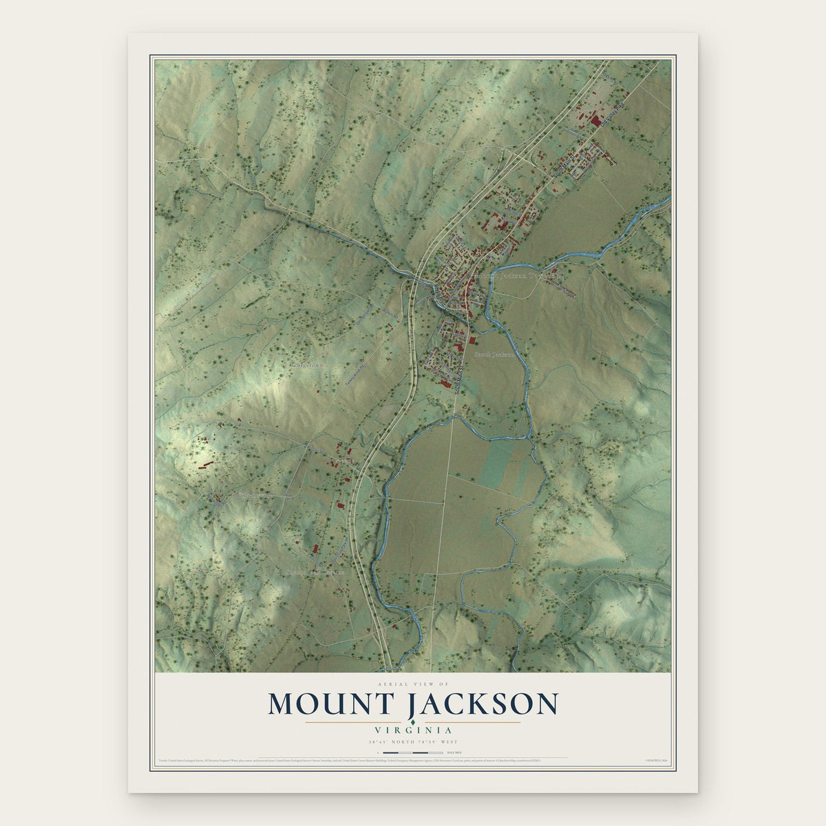 Mount Jackson, Virginia map print, the full design