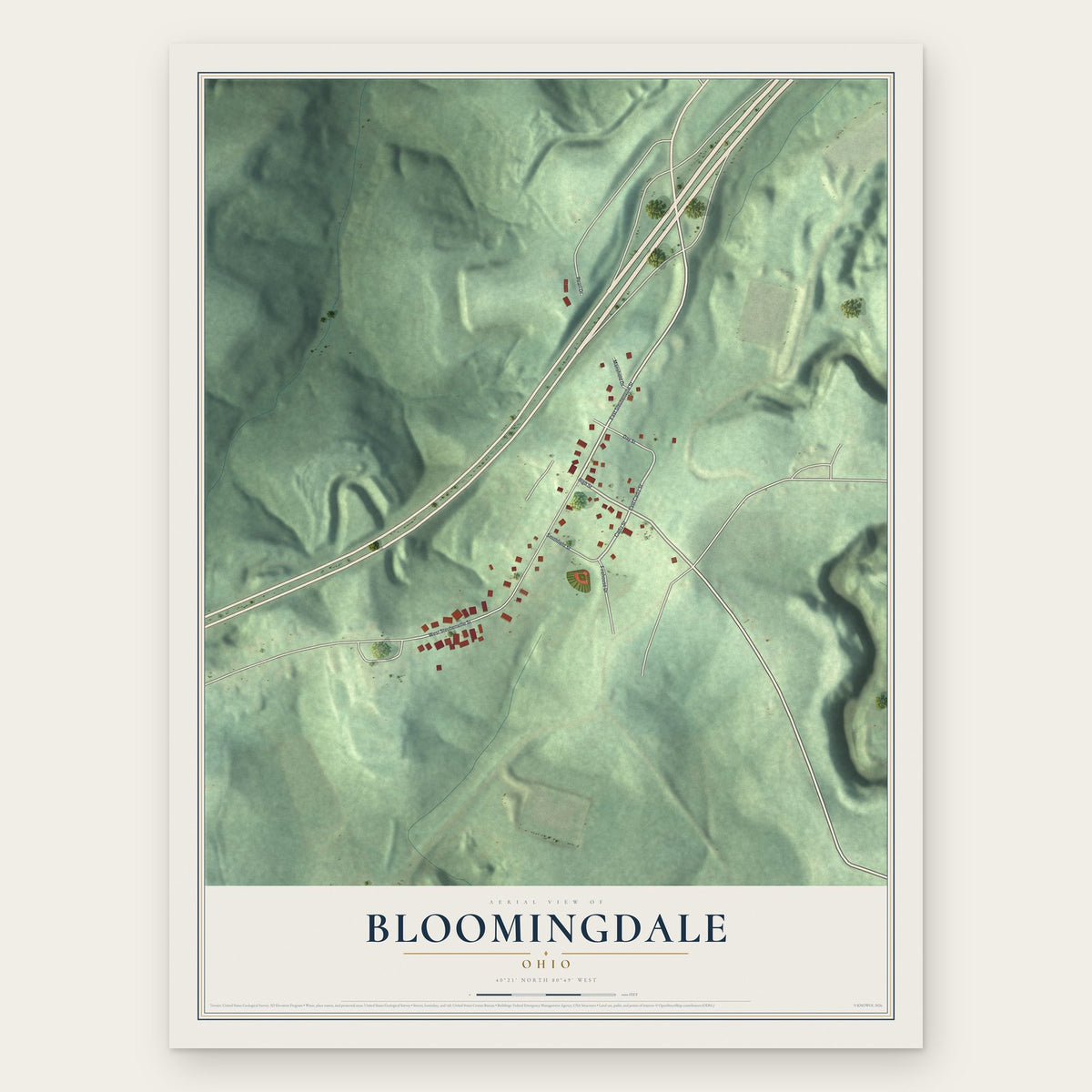 Bloomingdale, Ohio map print, the full design