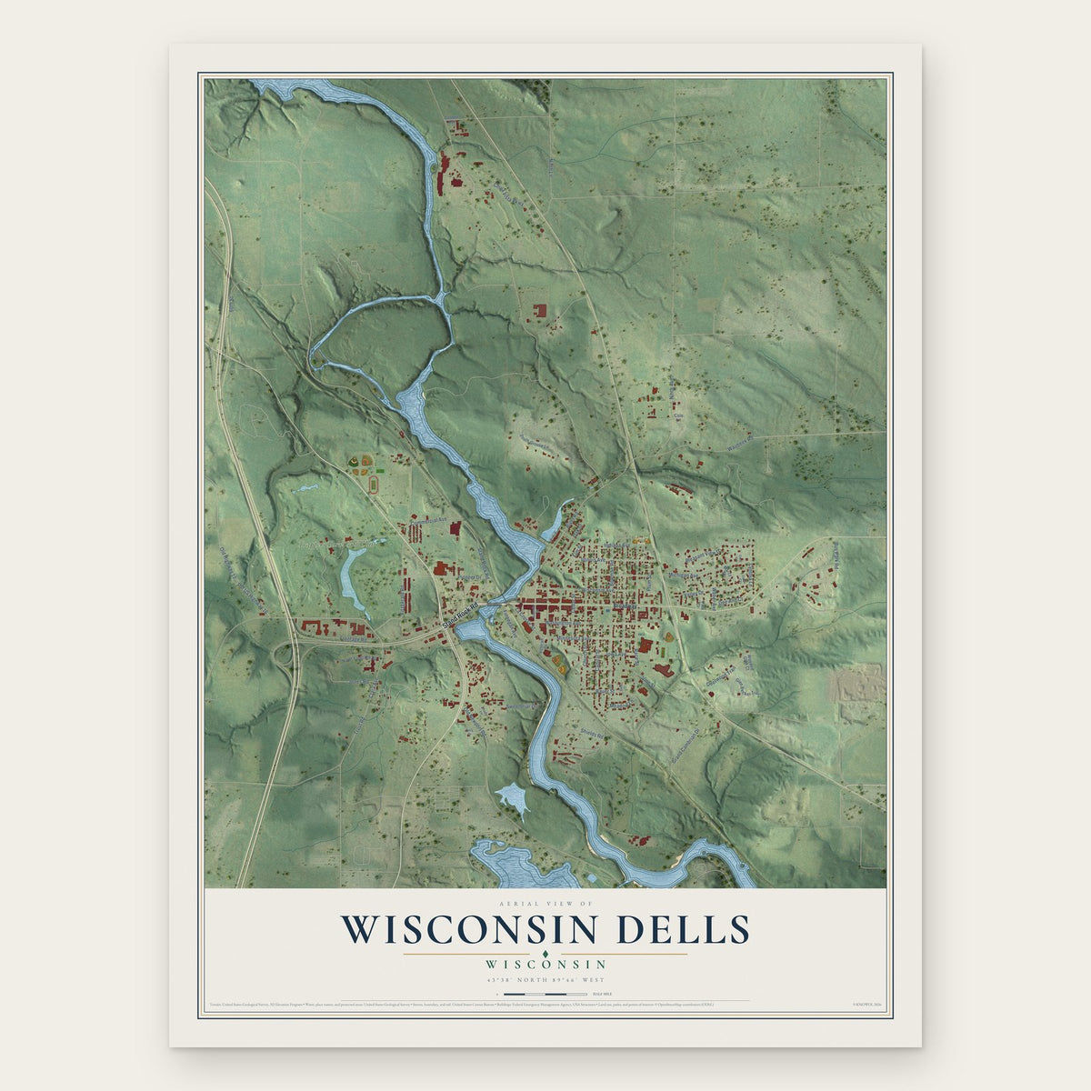 Wisconsin Dells, Wisconsin map print, the full design