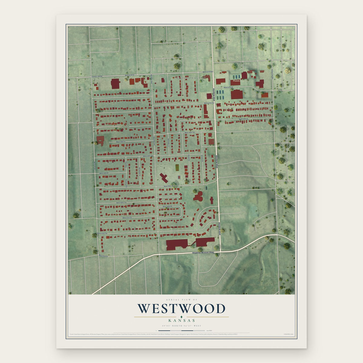 Westwood, Kansas map print, the full design