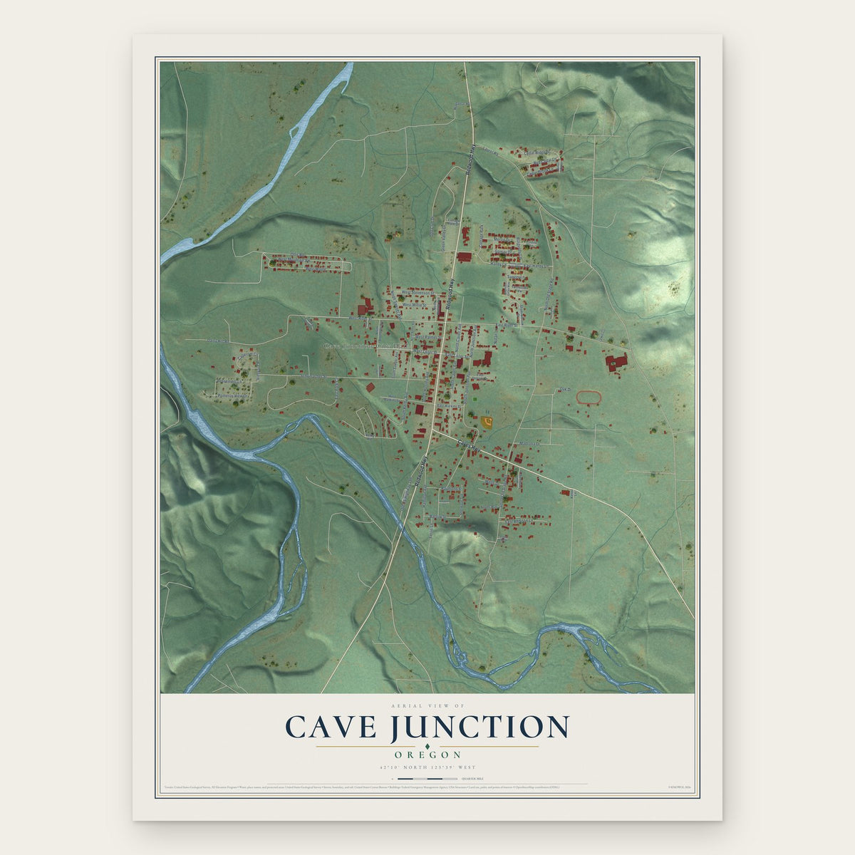 Cave Junction, Oregon map print, the full design