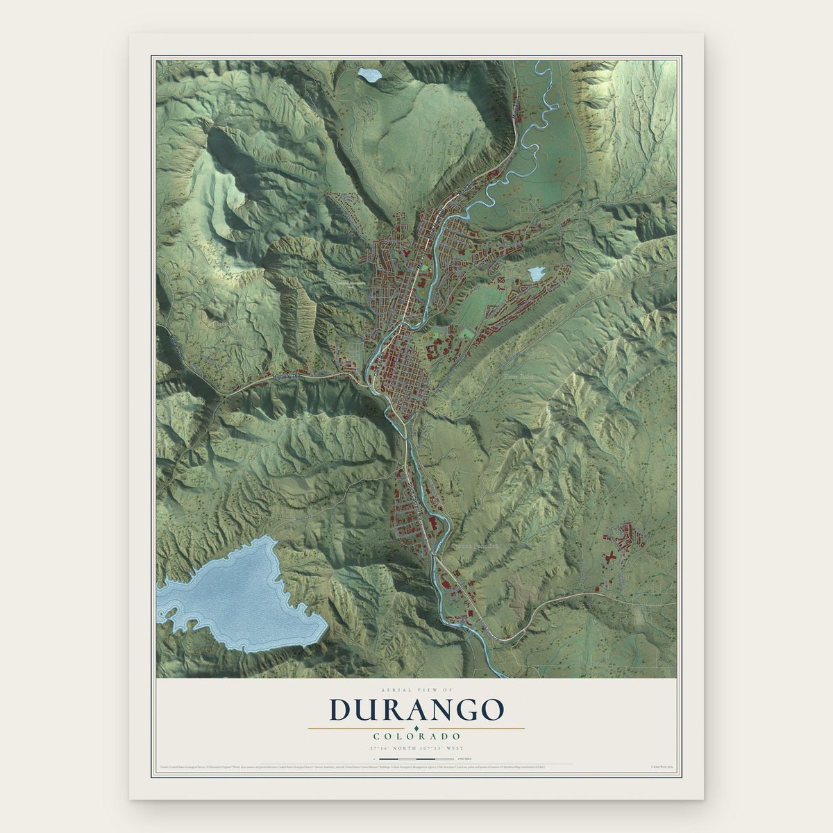 Durango, Colorado map print, the full design