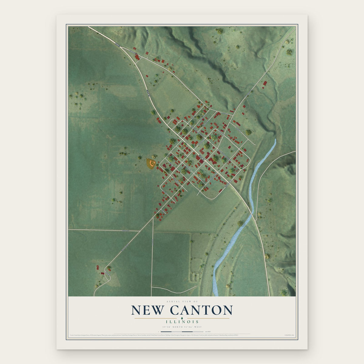 New Canton, Illinois map print, the full design
