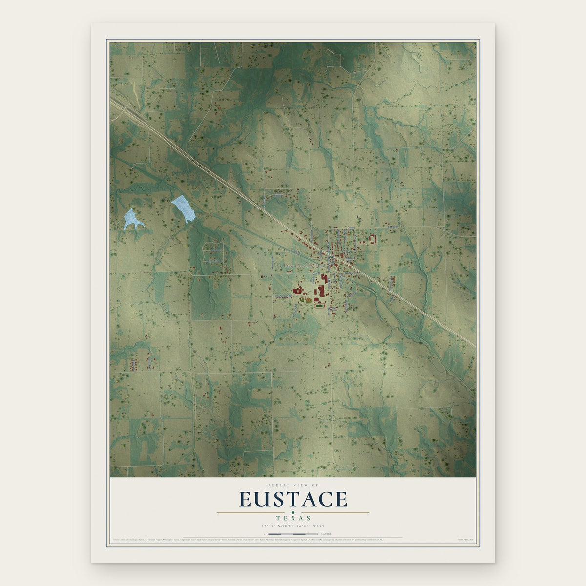 Eustace, Texas map print, the full design