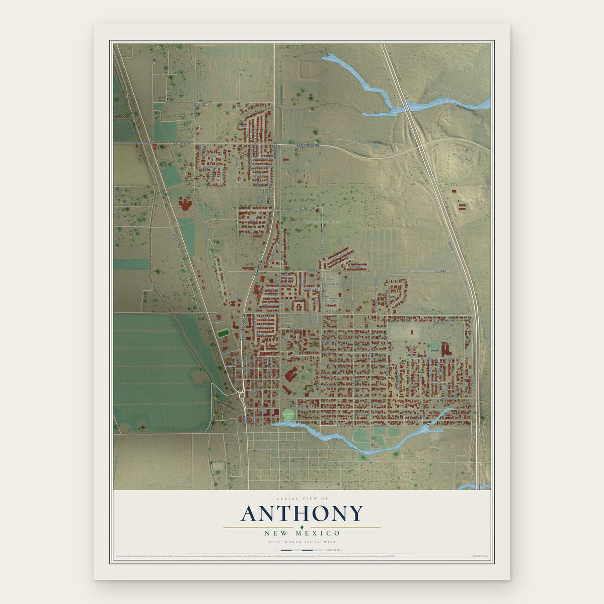 Anthony, New Mexico map print, the full design